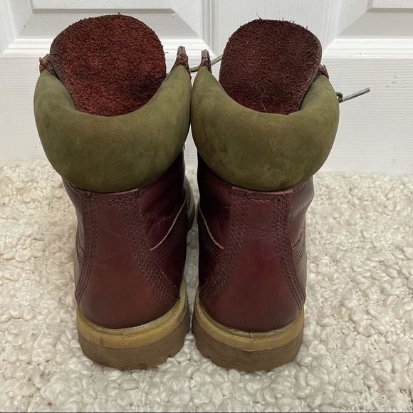 TIMBERLAND Burgundy & Green Leather Lace Up Boots 8.5 - Picture 6 of 10